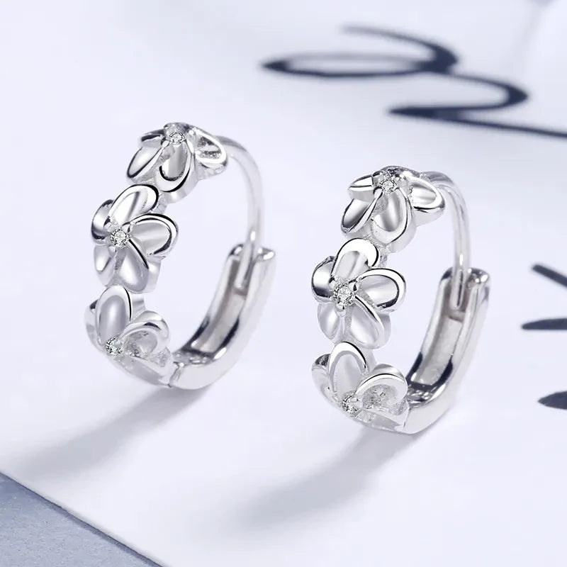 Delicate Sterling Silver Flower Zircon Stud Earring