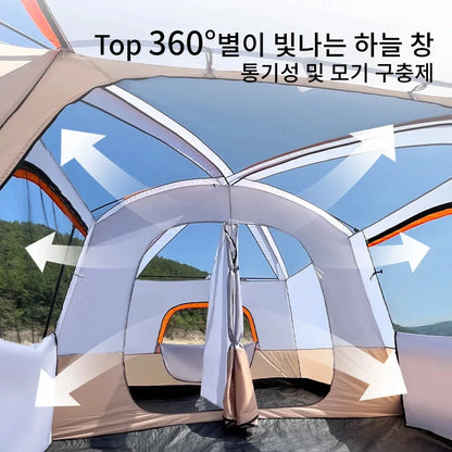 Outdoor Camping Family Tent 3-12 Persons - Double Layers Oversize 2 Rooms Thickened Rainproof.