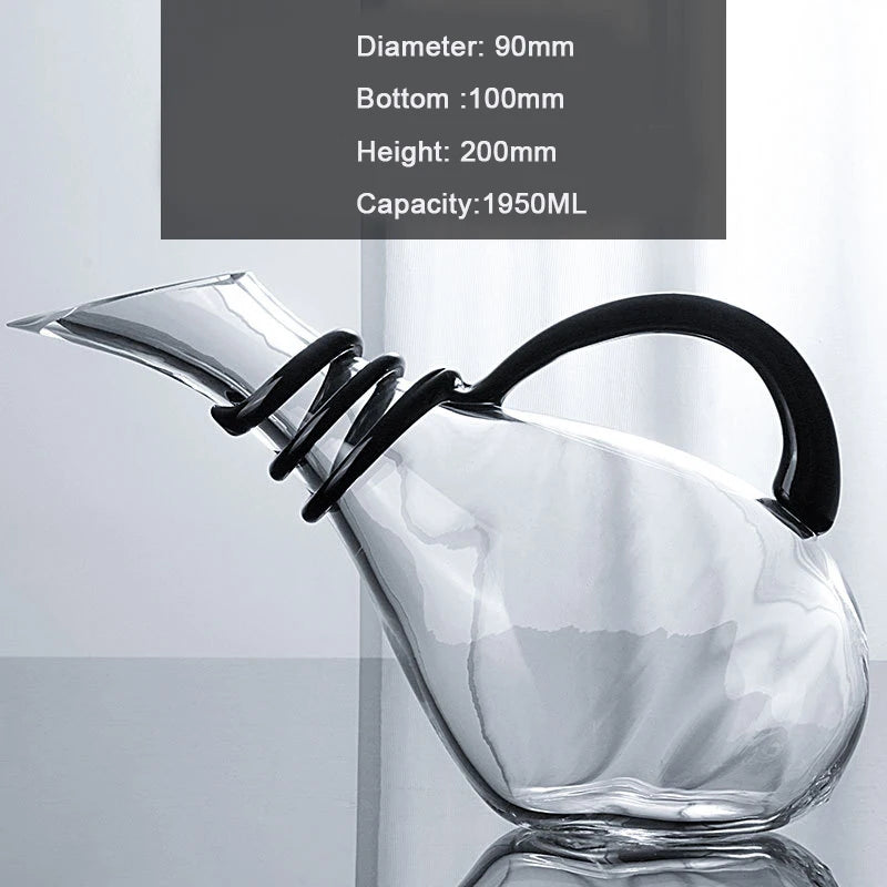 (Can Engrave Logo) 1800ML Glass Decanter, Quick Decanter With Handle, Large Capacity Wine Dispenser, Red Wine Set