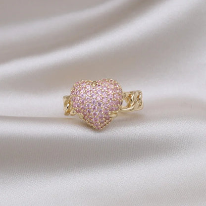 Fancy Iced Out Heart 4K Gold plated Zircon Love Ring