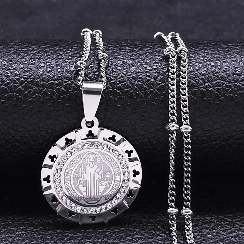 Catholic Saint Benedict Medal Pedant With Stainless Steel Gold & Silver Color Necklace