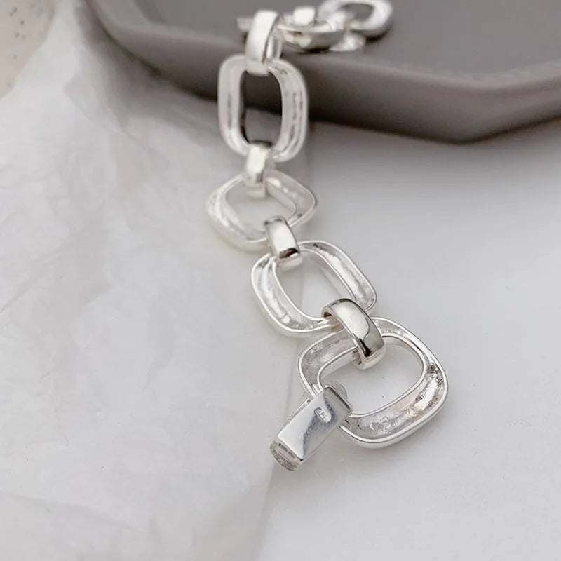 Silver Thick Hollow Chain Bracelet for Women - 925 Sterling