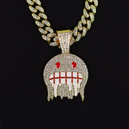 Fashion Iced Out Cuban Chain In Gold & Silver With Ghost Pendant