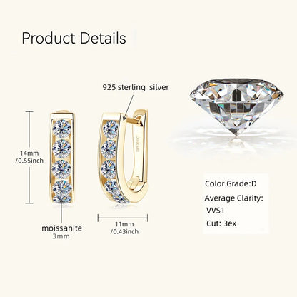 IOGOU Moissanite U-shaped Hoops 3mm VVS1 D Colour Earrings  In Gold & Silver