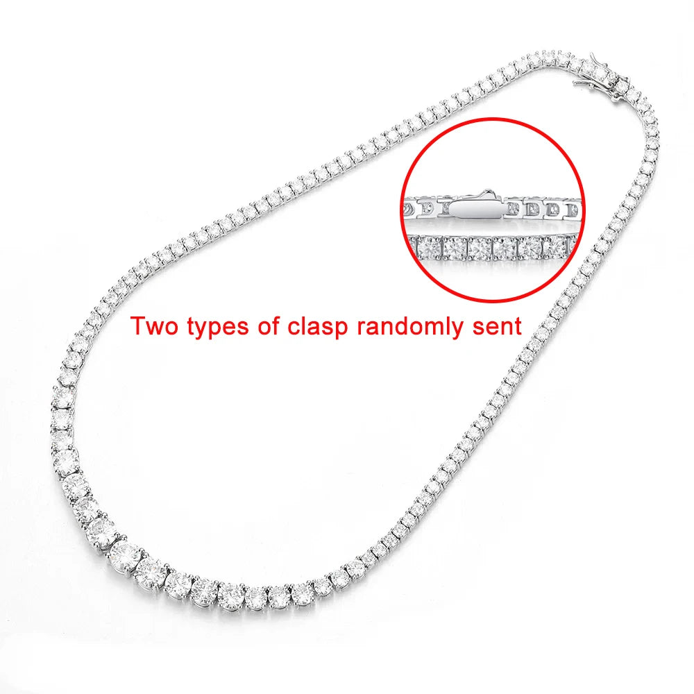 Full 3-5mm Size Moissanite Silver Tennis Necklace For Women - With Certificate S925 Sterling