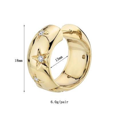 TIANDE Pair (2) Gold Or Silver Color Big Hoop Earrings With Fine Zircon Stars