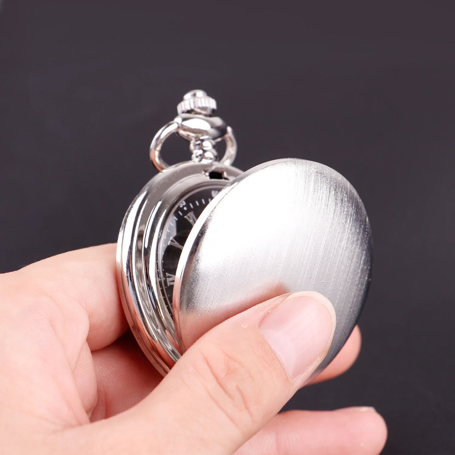 Number Dial - Smooth steel Quartz Pocket Watch Vintage number dial Pocket & Necklace watch pendant (37CM Fob Chain)