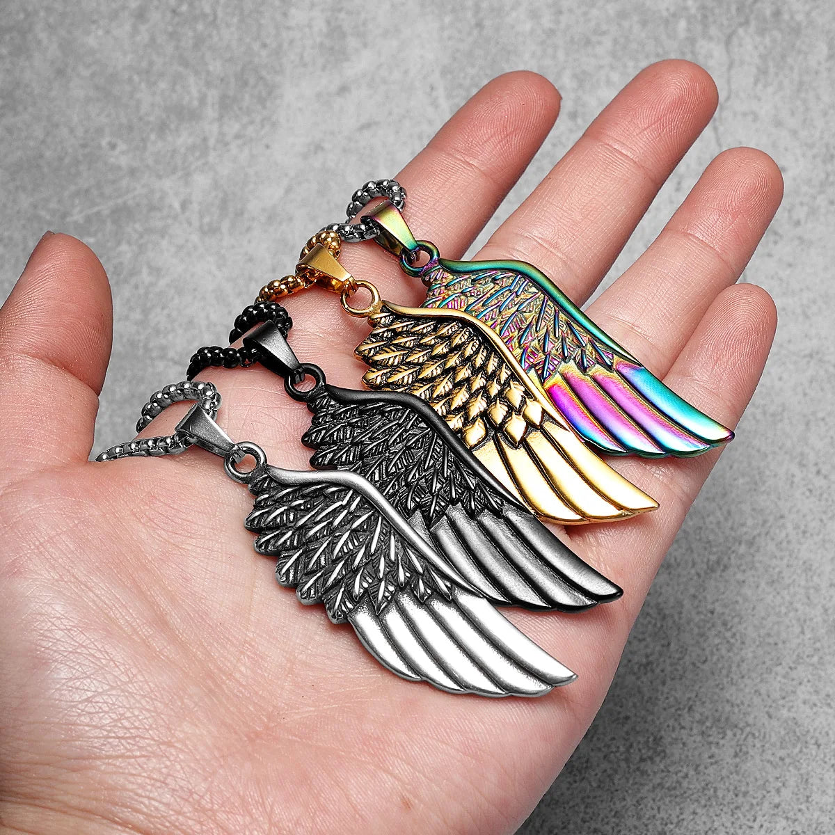 Metal Town Angel Wings Pendant With Stainless Steel Chain Necklaces