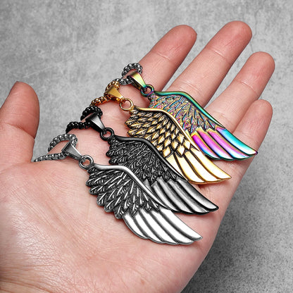 Metal Town Angel Wings Pendant With Stainless Steel Chain Necklaces