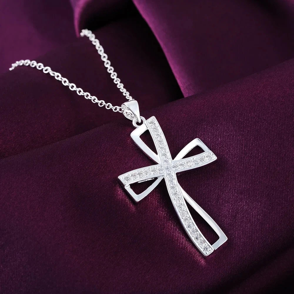 Cyrstal Cross With 45cm 925 sterling silver chain For Women