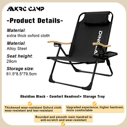 KRC CAMP Folding & Angle Adjustable Camping Chair with Detachable Pillows