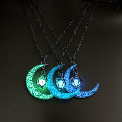 LossTower Night Fluorescence Glowing Hollow Cage & Moon Star Pendant