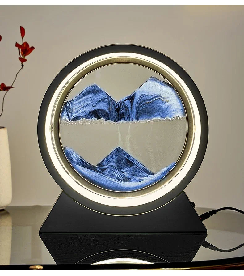 LED quicksand hourglass full circle with stand - Unique Art With Night Light