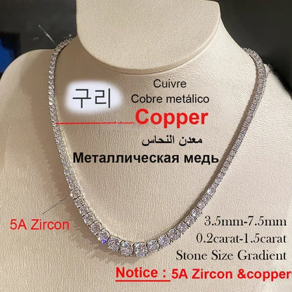 Full 3-5mm Size Moissanite Silver Tennis Necklace For Women - With Certificate S925 Sterling