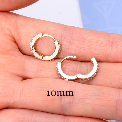 1Pair Stainless Steel Minimal Hoop Earrings With Crystal Zirconia