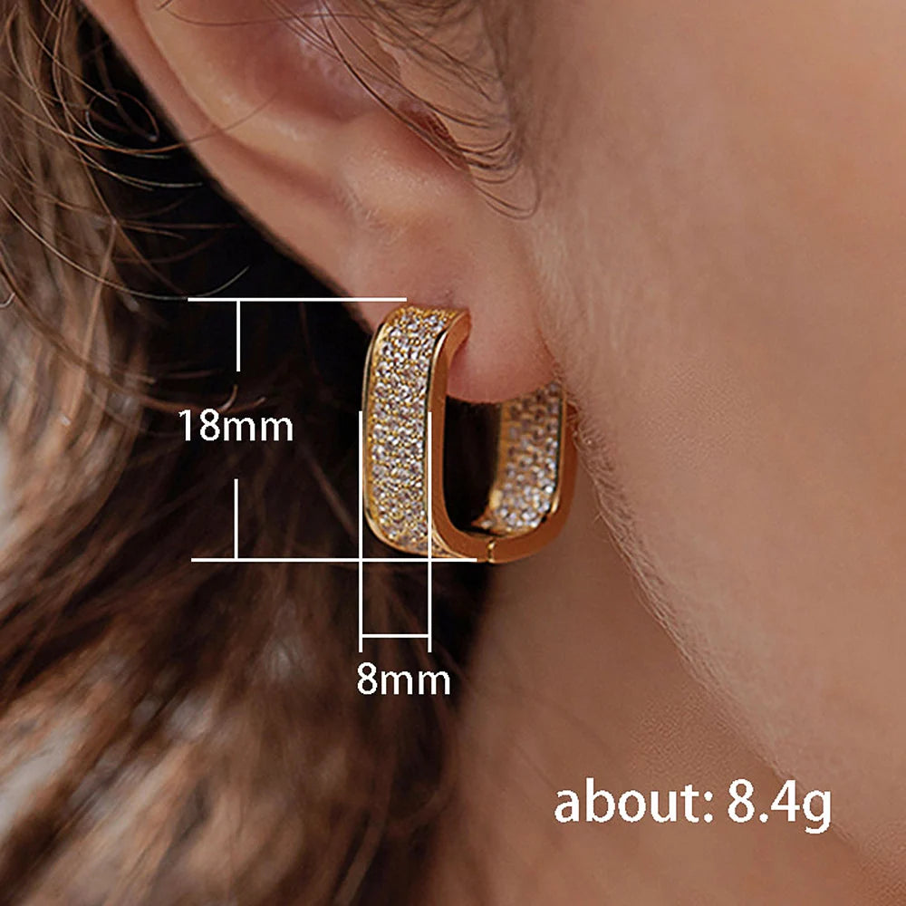 Huitan Iced Out Gold/Rose Colour CZ Hoop Earrings