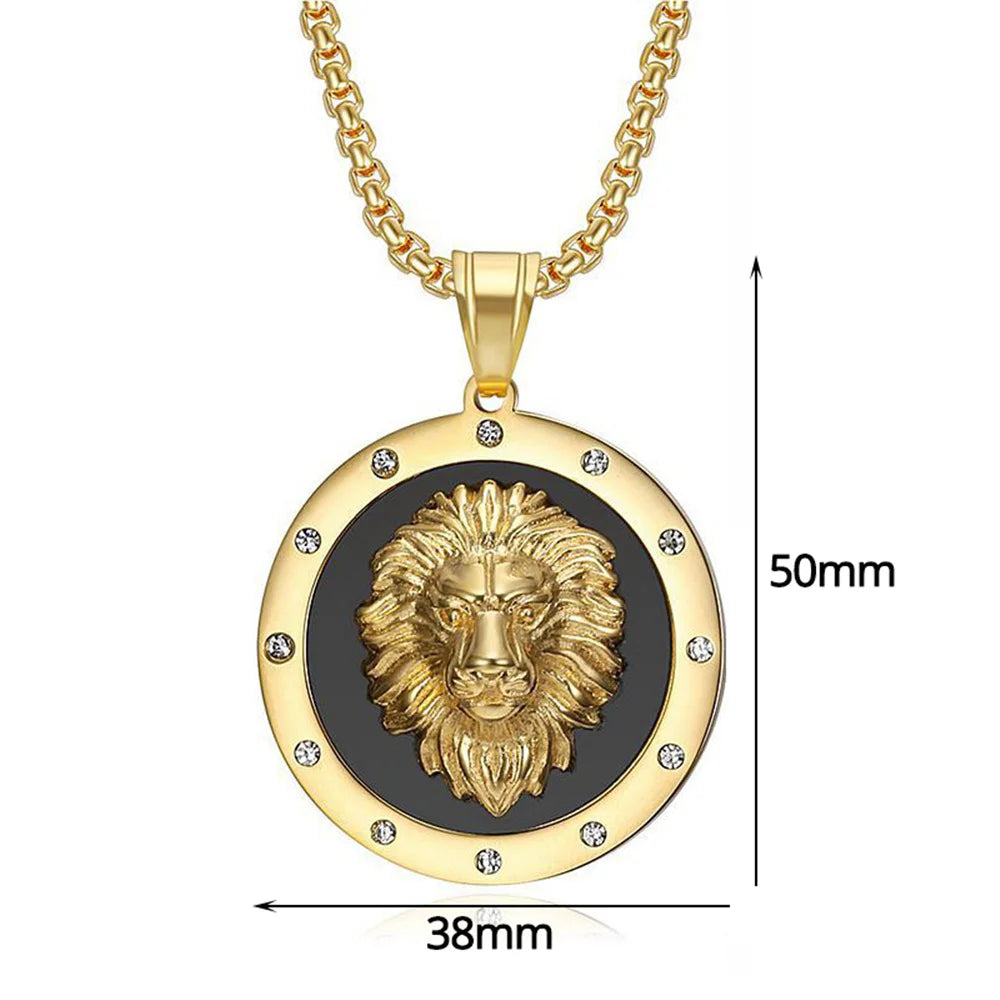 Lion Head Iced Out Pendant With Gold Color Stainless Steel Chain