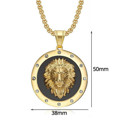 Lion Head Iced Out Pendant With Gold Color Stainless Steel Chain