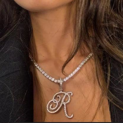 Cursive Intial Name Silver/Gold Chain With Zirconia