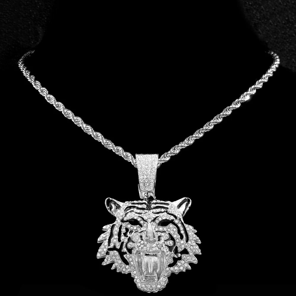 Tiger Pendant Stainless Steel Iced Out Necklace