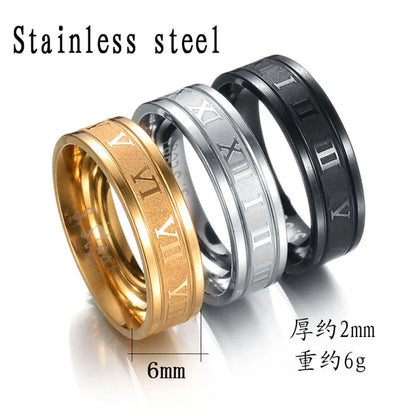 Seakissky Classic Roman Stainless Steel Ring In Black, Silver & Gold