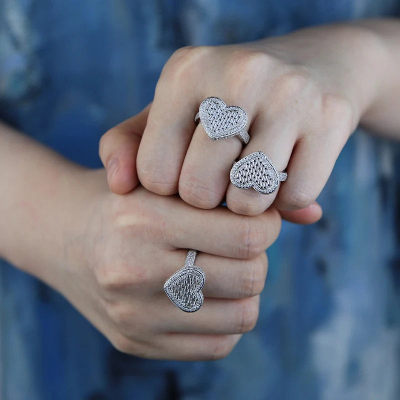 IDOWAITTING Different Variety Iced Out Heart Ring Micro Paved Cubic Zirconia & S925 Silver Rings