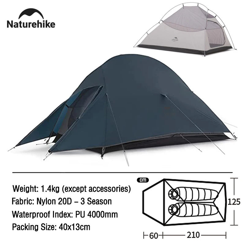 Naturehike 2 Person Camping Tent Ultralight Waterproof Nylon Trekking Tents Hiking Backpacking Shelter Tent Outdoor Travel Tent