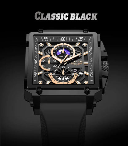 LIGE Quality Luxurious Chronograph Watch - Silicone strap - Quartz Clockwork, Waterproof With Box