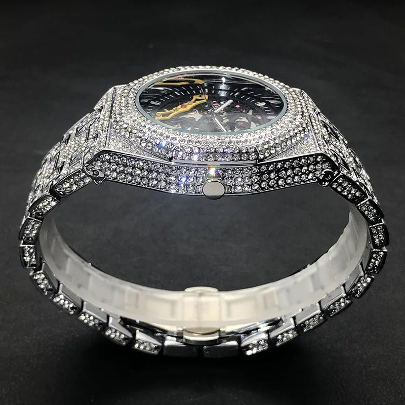 MISSFOX Luxury Fully Iced Out Automatic Diamond Watch