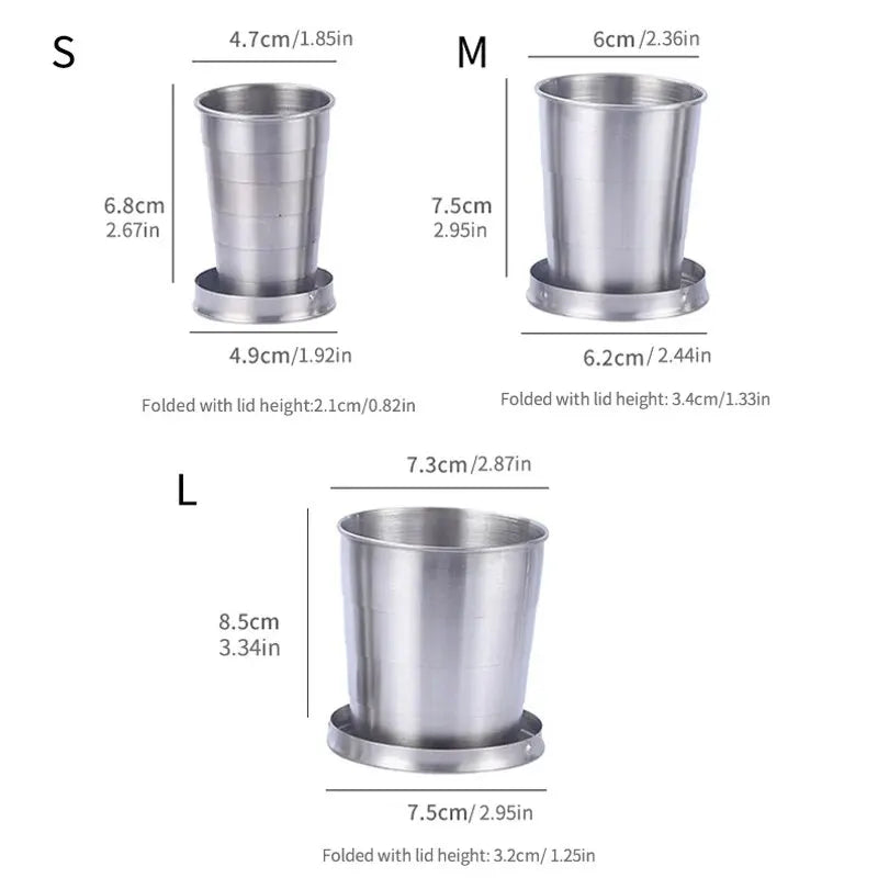 Outdoor Folding Water Cup – Portable, Compact, Stainless Steel Mug with Lid for Travel and Hiking