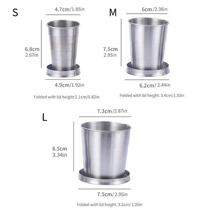 Outdoor Folding Water Cup – Portable, Compact, Stainless Steel Mug with Lid for Travel and Hiking