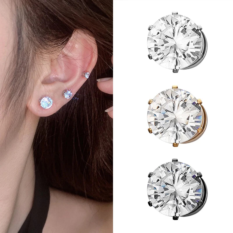 2PCS Magnetic Crystal Ear Clips White, Yellow & Black Zircon Magnet Earrings