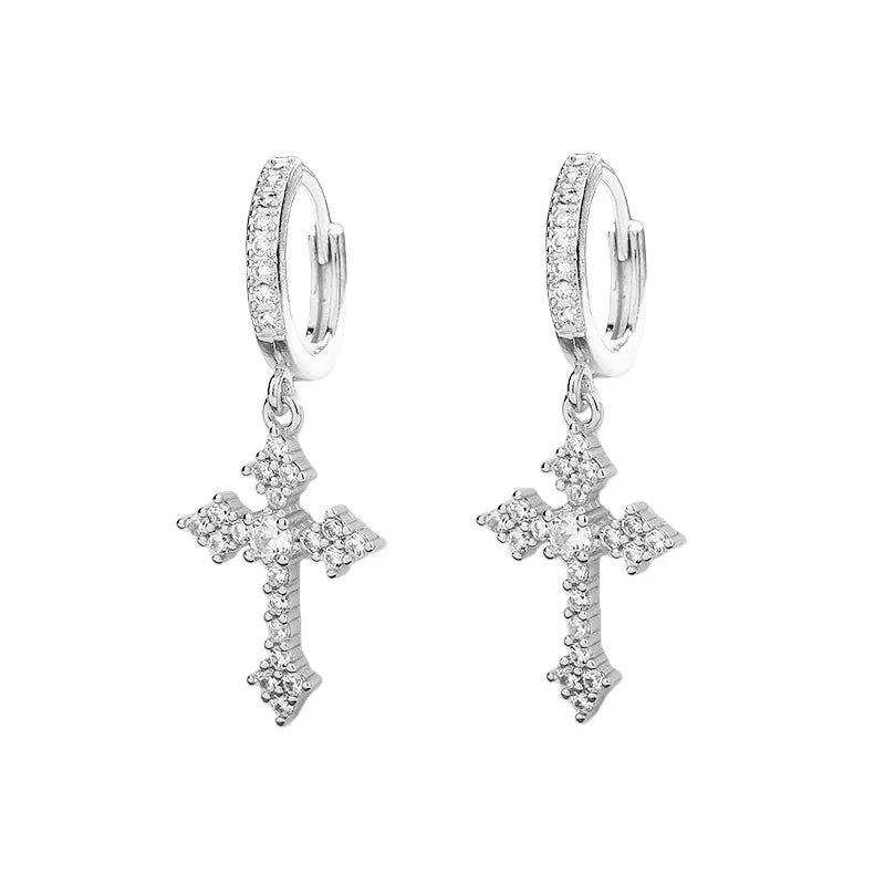 2Pcs Iced out Cross With Shiny Rhinestones Earrings