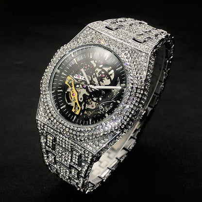 MISSFOX Luxury Fully Iced Out Automatic Diamond Watch