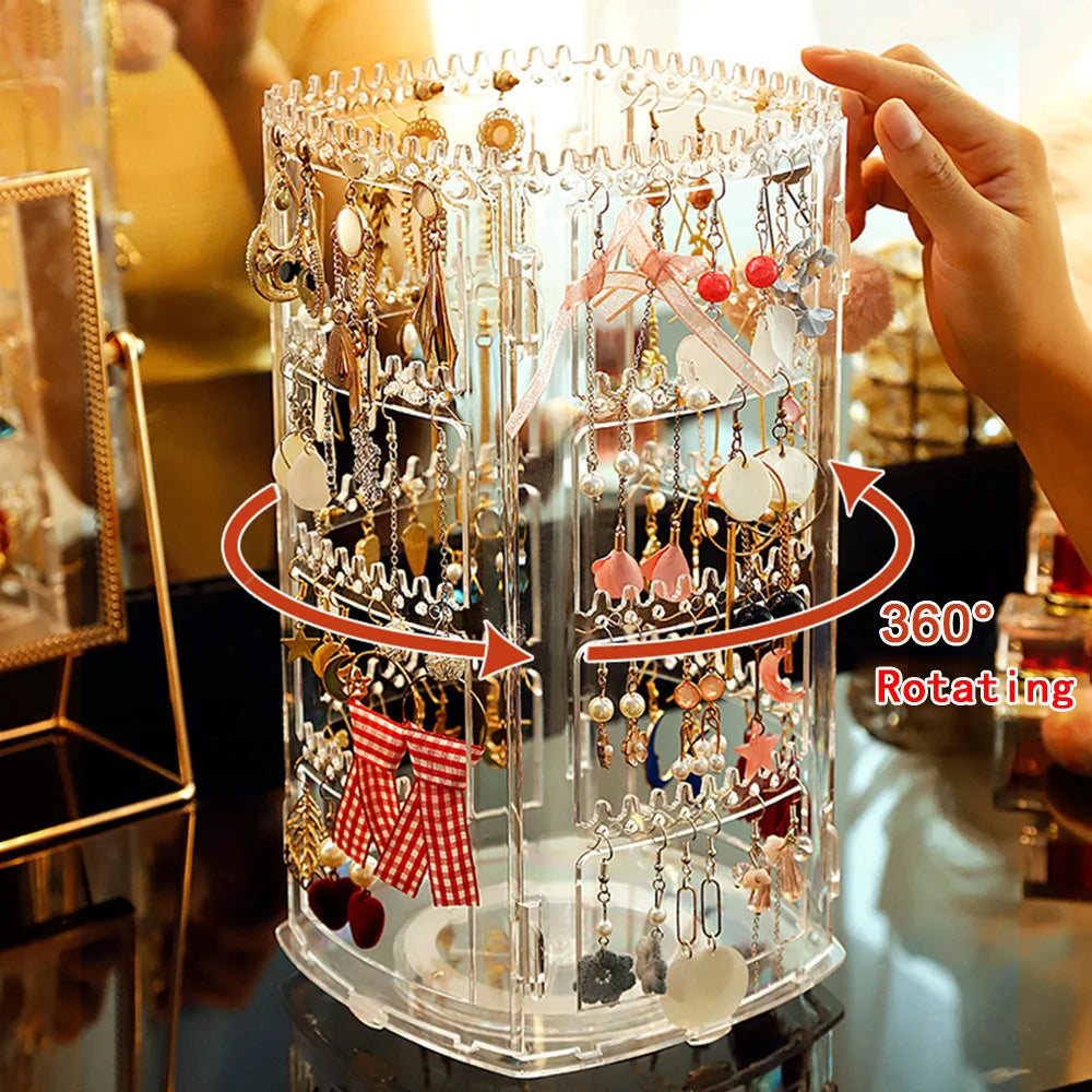 Plastic 360 Degree Rotating Jewelry Storage Box In Clear or Black Colour