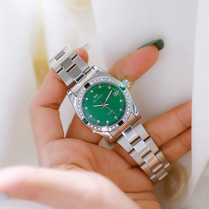 Brand Watch for Women Luxury style Gold/Blue/Green Rhinestone And Waterproof With Steel Strap In Box