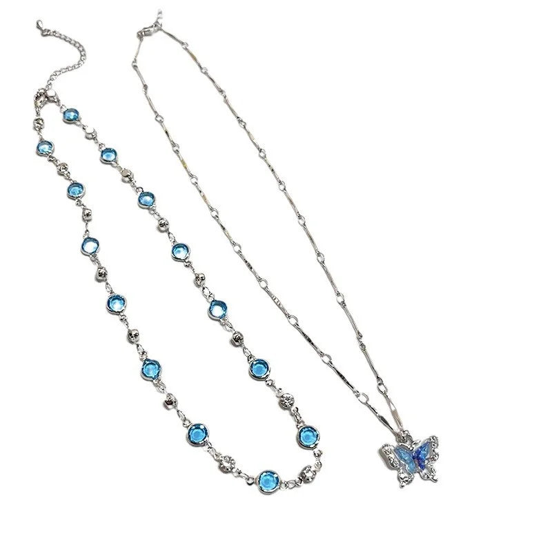 Cute Blue Crystal Butterfly Necklace in 3 styles For Women