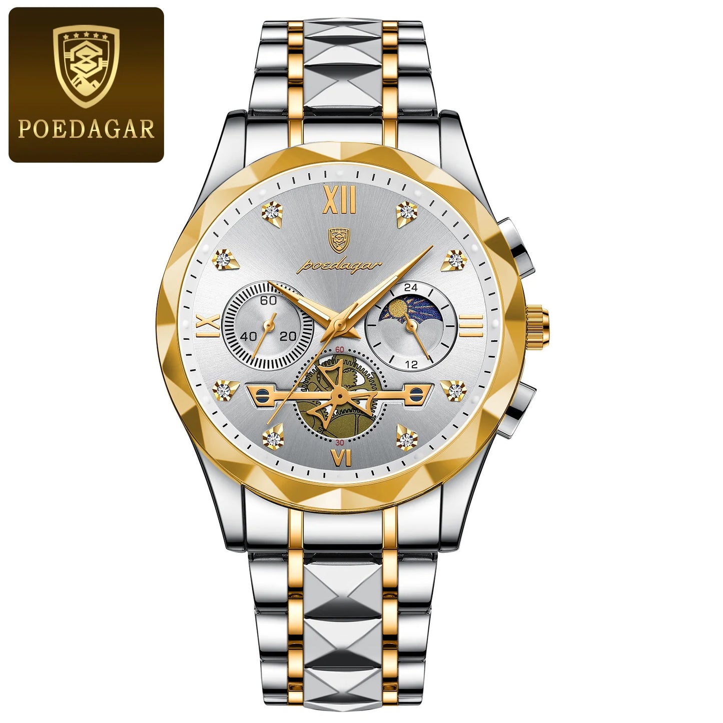 POEDAGAR Quality Luxury Leather band Quartz Chronograph Watch - Waterproof, Luminous, Date And Box