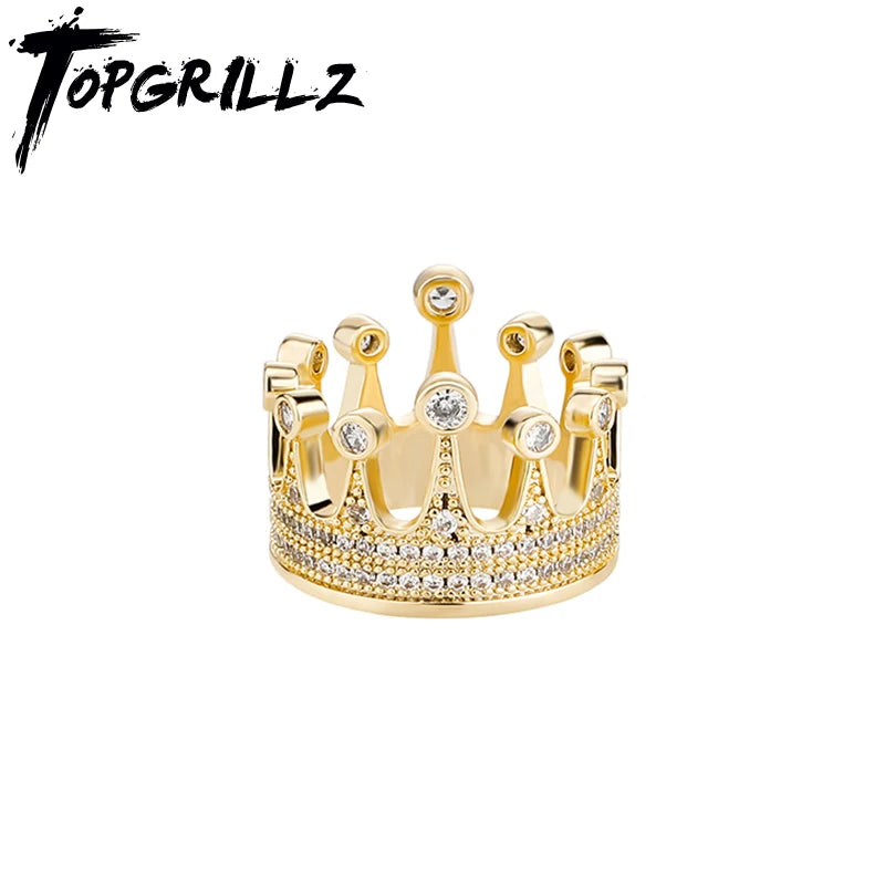 TOPGRILLZ Iced Out Crown Rings High Quality Micro Paved AAA Cubic Zirconia Ring