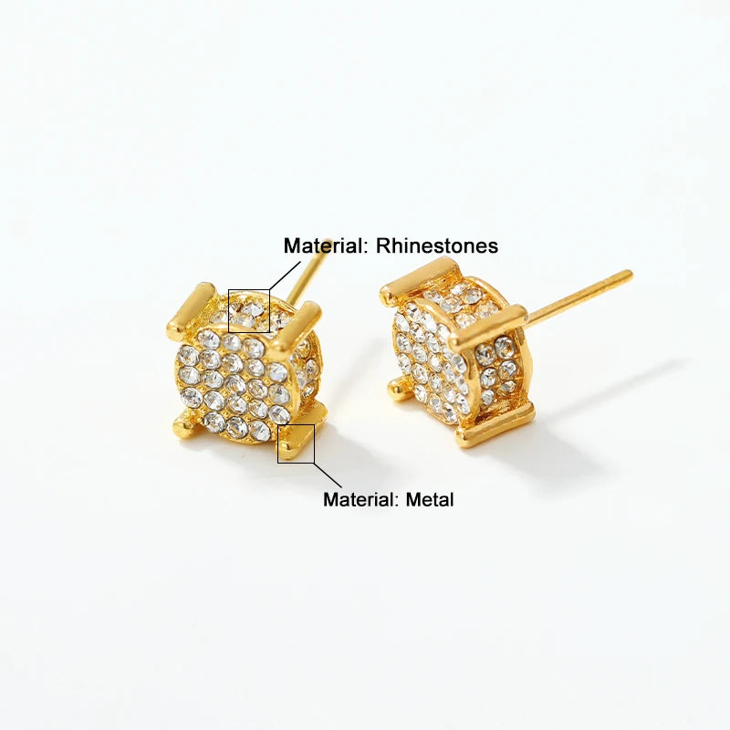 Fancy Round Rhinestone Ear Studs In Gold & Silver Colour