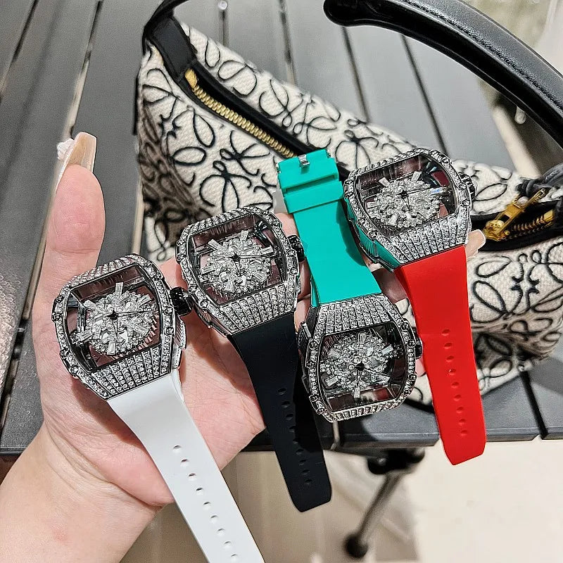 G&Z Luxury Ladies Watch Snowflake - Rhinestone, Spinning Diamond Face, Silicone Strap Quartz Watch