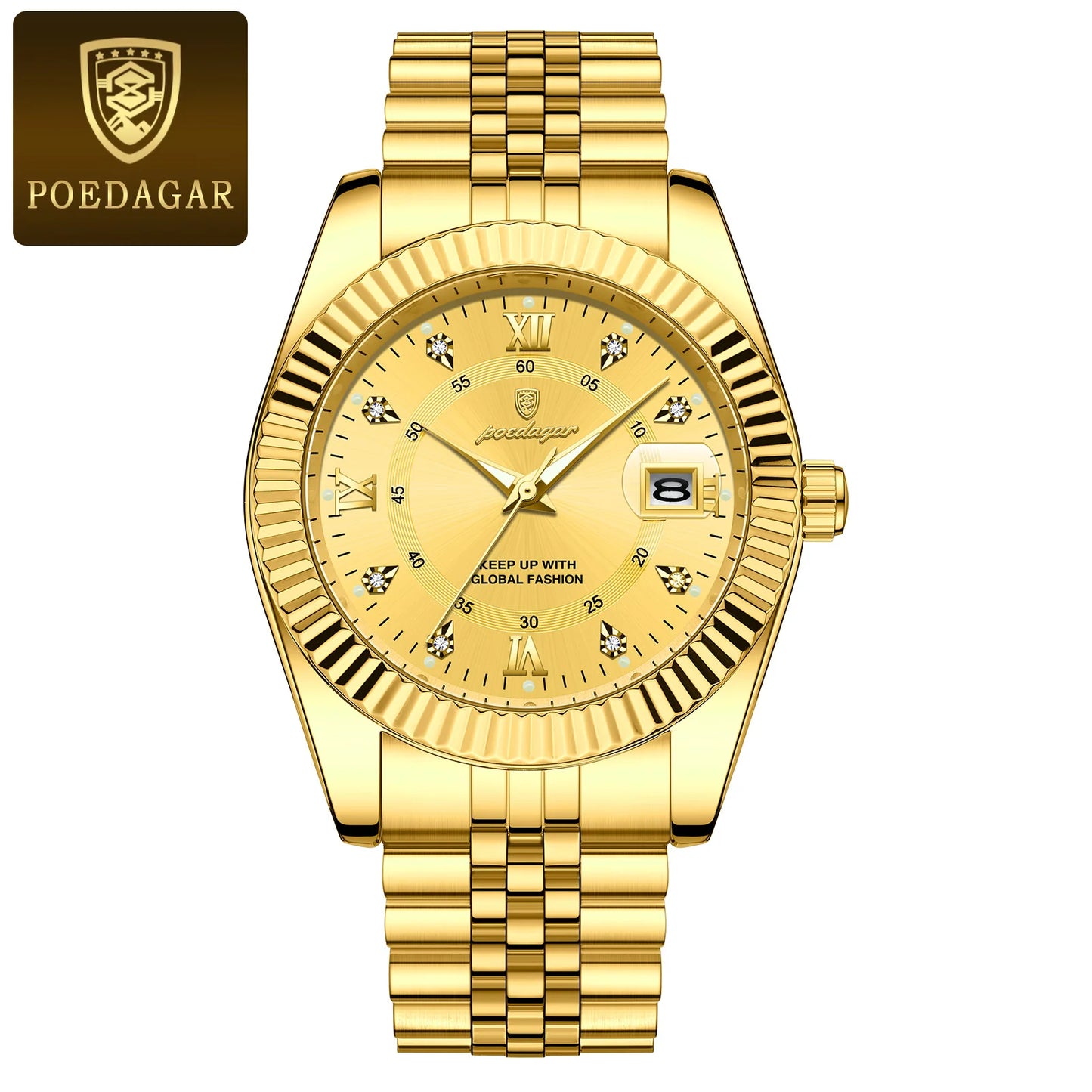 POEDAGAR Luxury style Stainless Steel Quartz Wrist Watch - Waterproof, Luminous, Date And Box