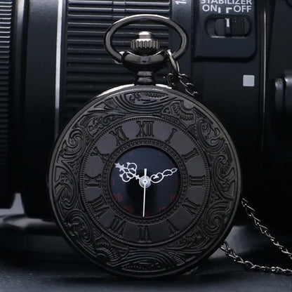 Wecin Vintage Black Roman Number Quartz Steampunk Pocket Watch