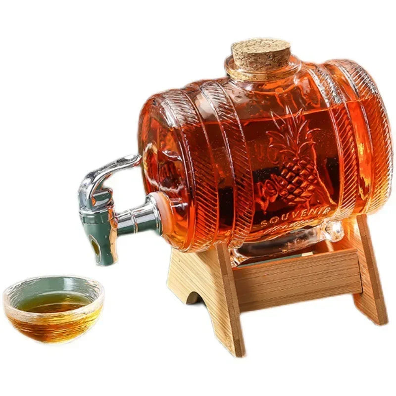 Classical home fashiond glass barrel decanter - With Wooden Support Stand For Liquor, Scotch, Bourbon, whiskey & wine