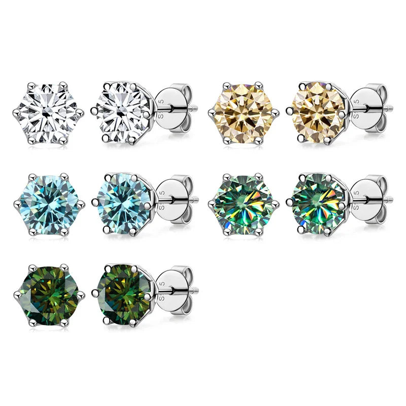 JoyceJelly Multiple Colour Moissanite 0.5/1CT VVS1 D Color S925 Sterling Silver Stud Earrings