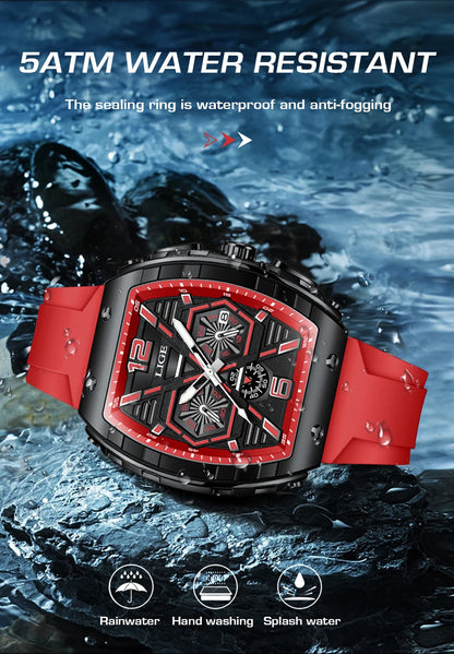 LIGE Quality Luxurious Chronograph Watch - Silicone strap - Quartz Clockwork, Waterproof With Box