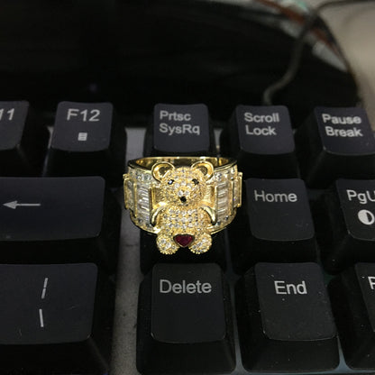 THE BLING KING 3D Love Teddy Bear Ring Iced Out 5A+ Baguettecz Cubic Zirconia Ring