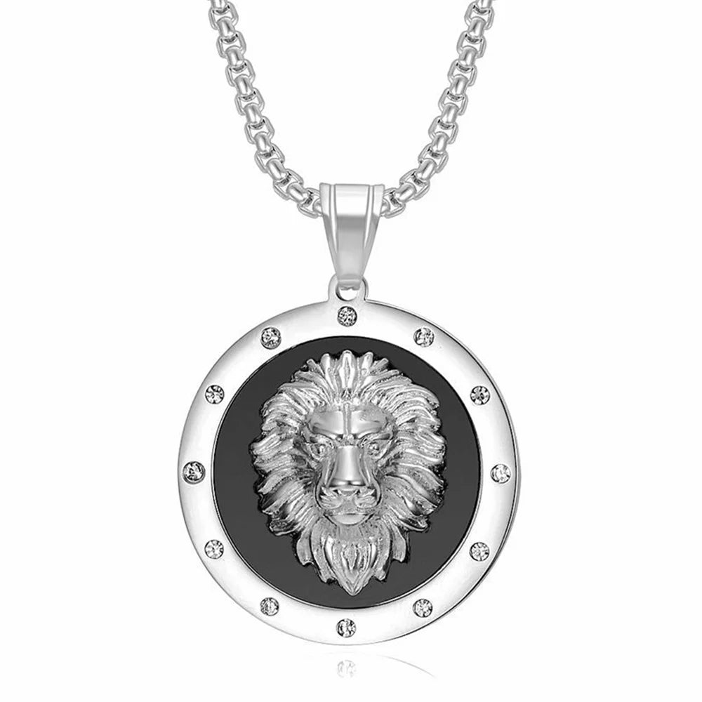 Lion Head Iced Out Pendant With Gold Color Stainless Steel Chain