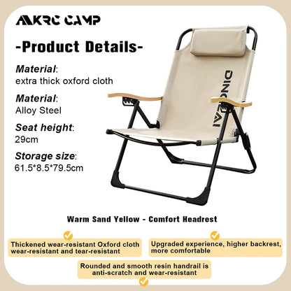 KRC CAMP Folding & Angle Adjustable Camping Chair with Detachable Pillows