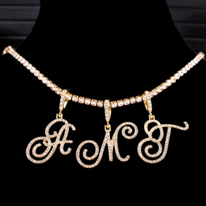 Cursive Intial Name Silver/Gold Chain With Zirconia